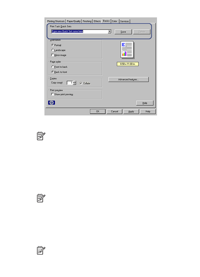 Print task quick sets HP Deskjet 6980 Printer series